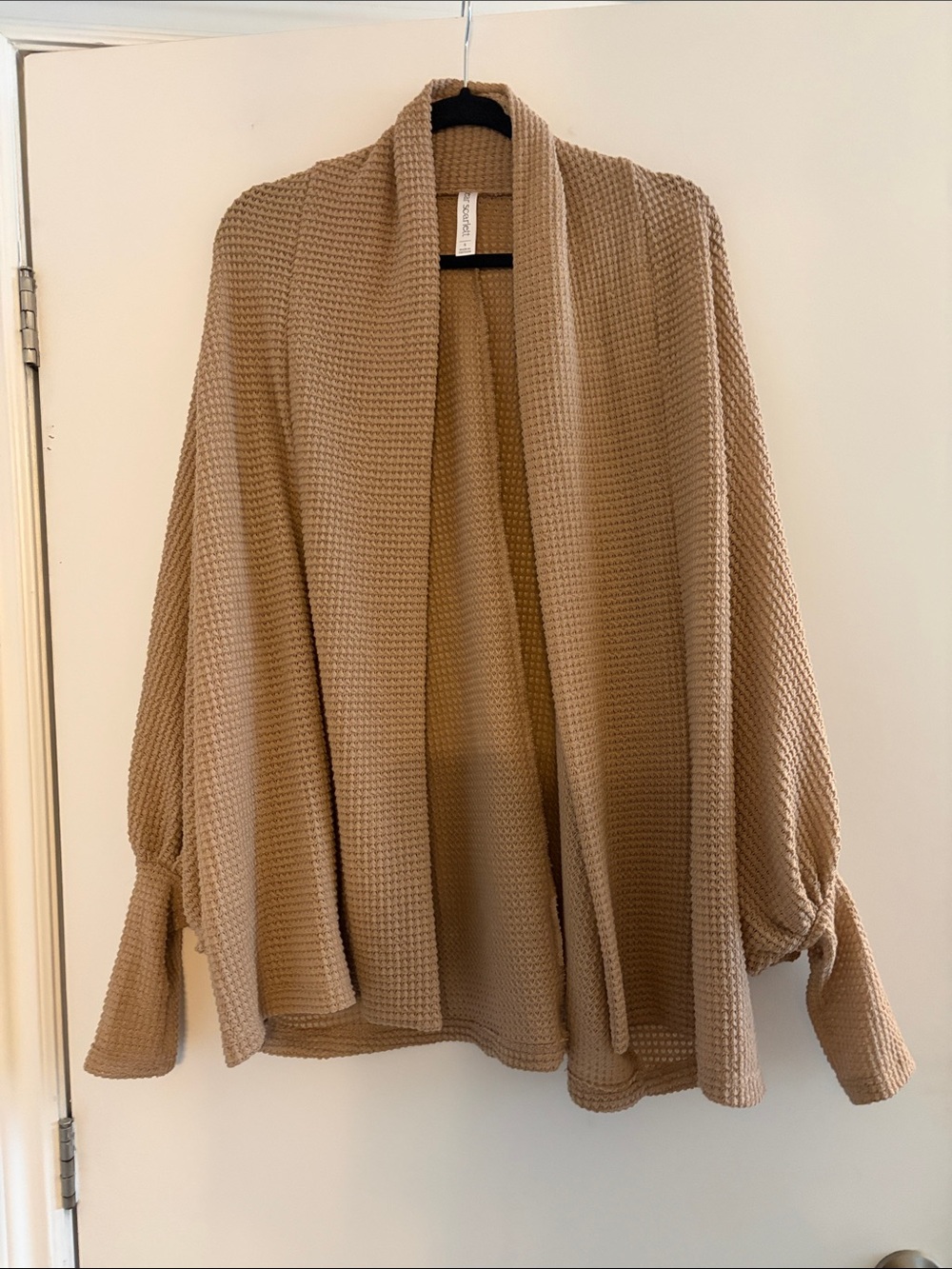 Dear Scarlett Waffle-Knit Open Front Cardigan - Camel